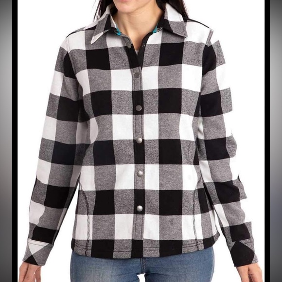 Orvis Tops - Women's Orvis flannel fleece lined button, small Black and White Checkered Top